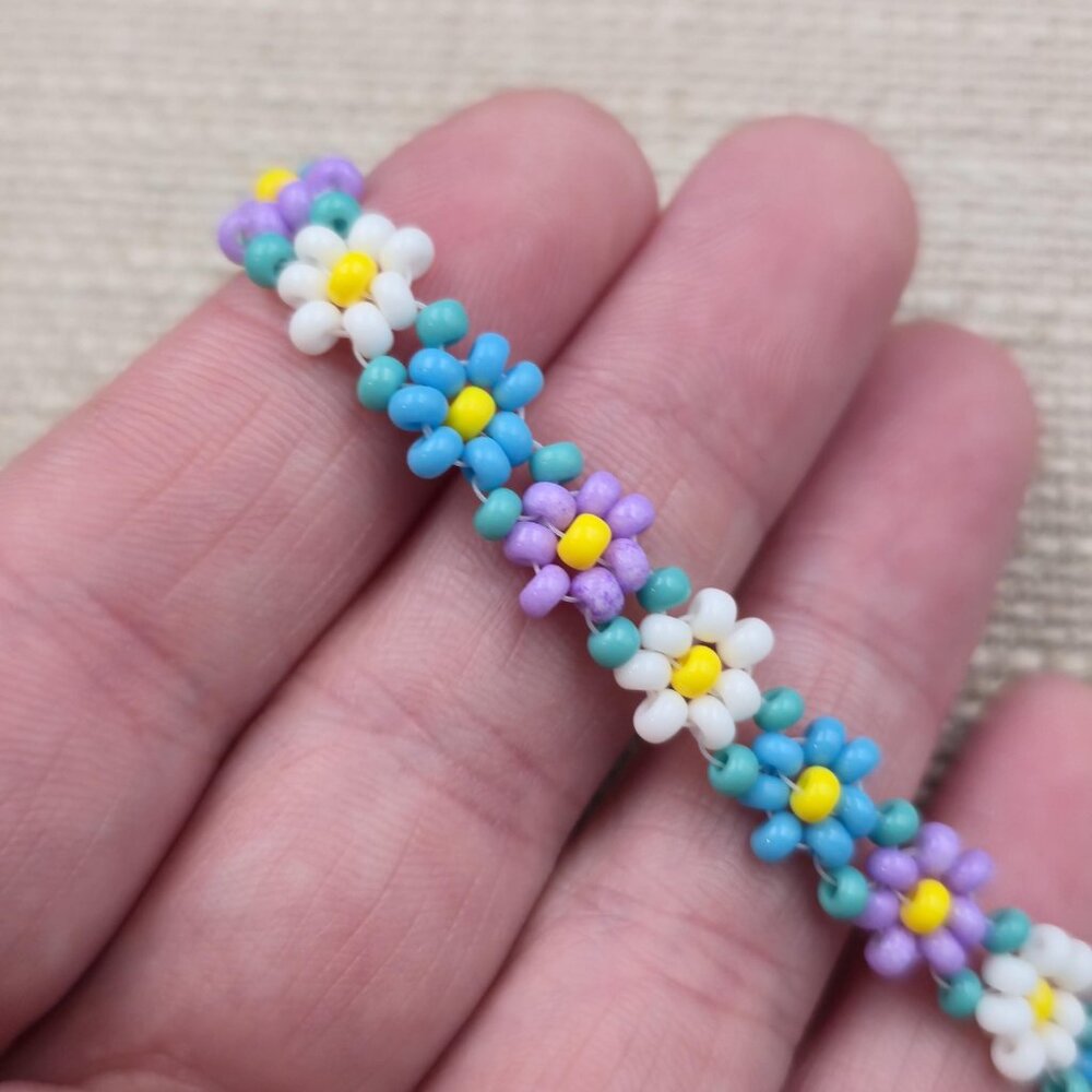 6.25 Inch Sterling Silver Colorful Bead Flowers Petite Bracelet A6775 - Picture 3 of 6